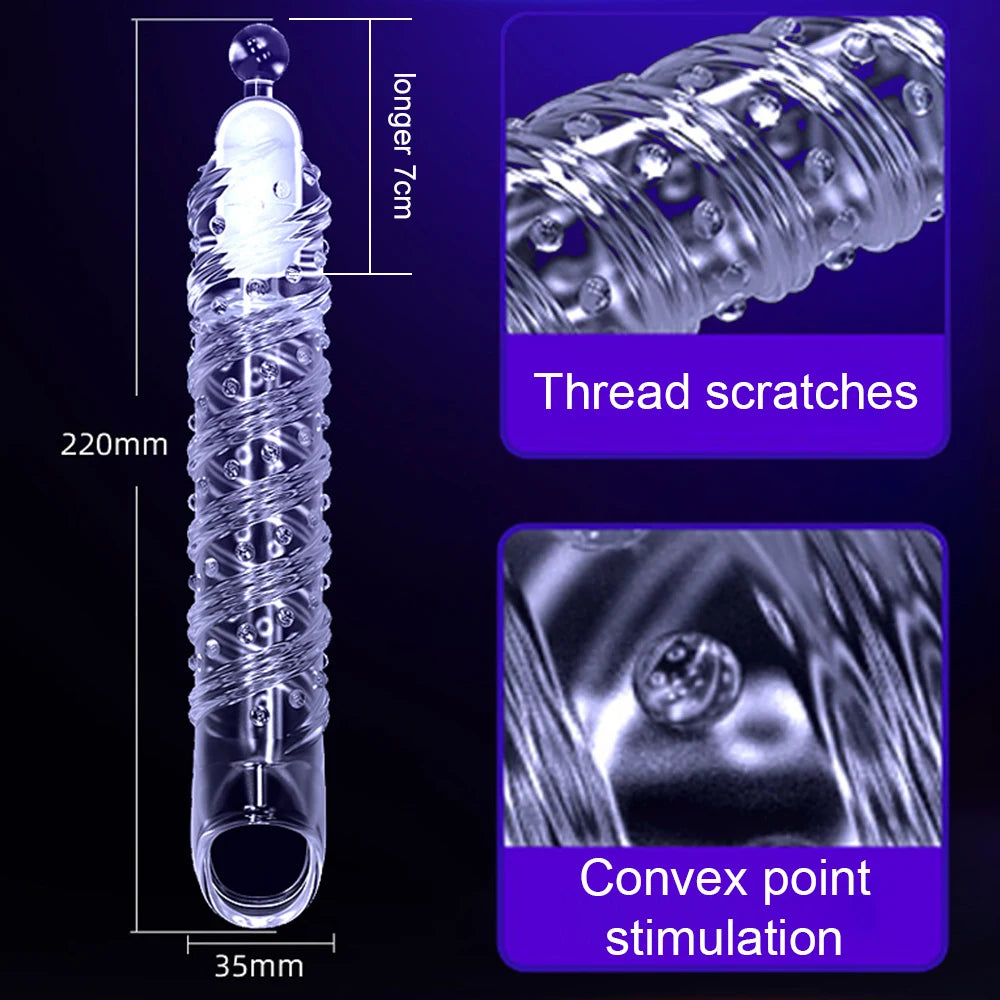 Reusable Condom Penis Extension Sleeve Delay Ejaculation Cock Cover Penis Extender Vibrator Sex Toys For Men Adults Products