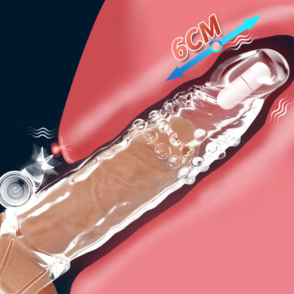 Reusable Condom Penis Extension Sleeve Delay Ejaculation Cock Cover Penis Extender Vibrator Sex Toys For Men Adults Products