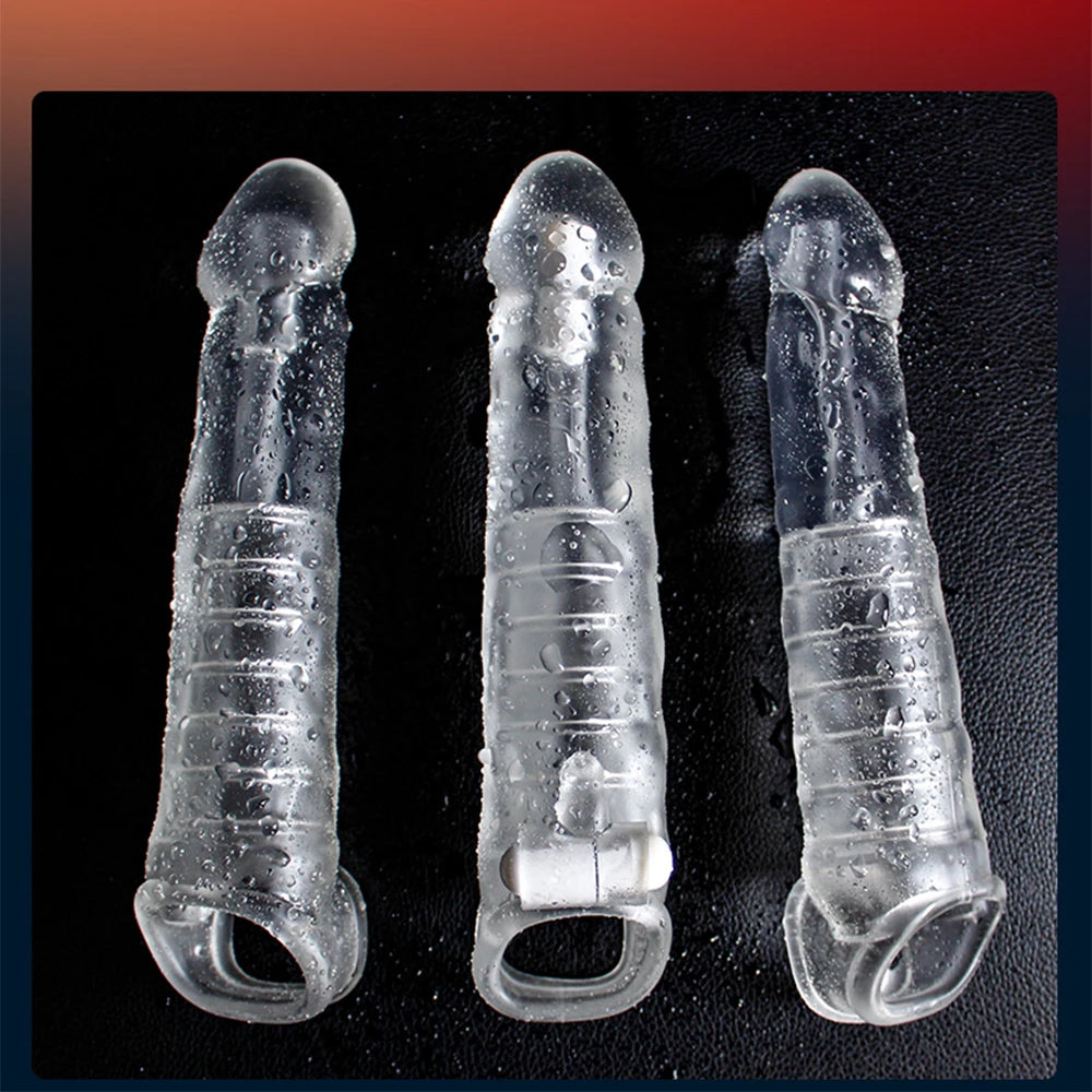 Reusable Condom Penis Extension Sleeve Delay Ejaculation Cock Cover Penis Extender Vibrator Sex Toys For Men Adults Products