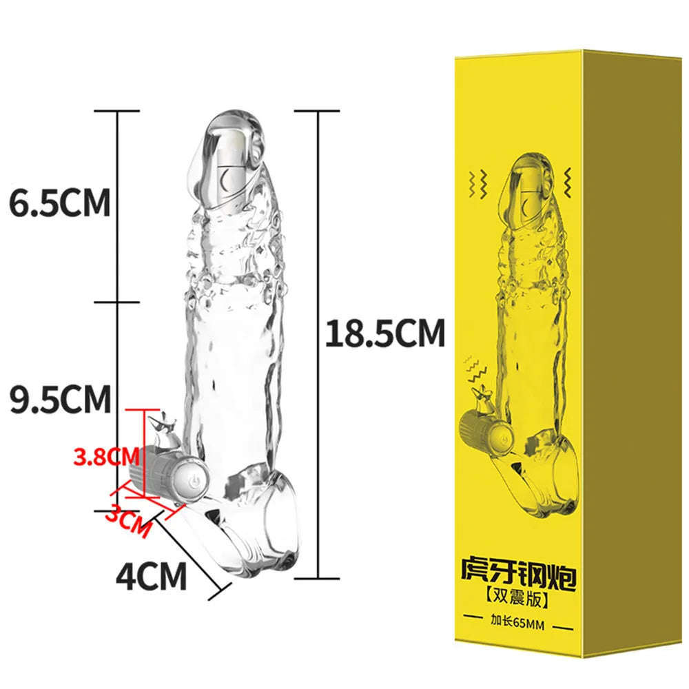 Reusable Condom Penis Extension Sleeve Delay Ejaculation Cock Cover Penis Extender Vibrator Sex Toys For Men Adults Products