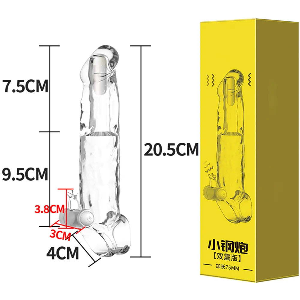 Reusable Condom Penis Extension Sleeve Delay Ejaculation Cock Cover Penis Extender Vibrator Sex Toys For Men Adults Products