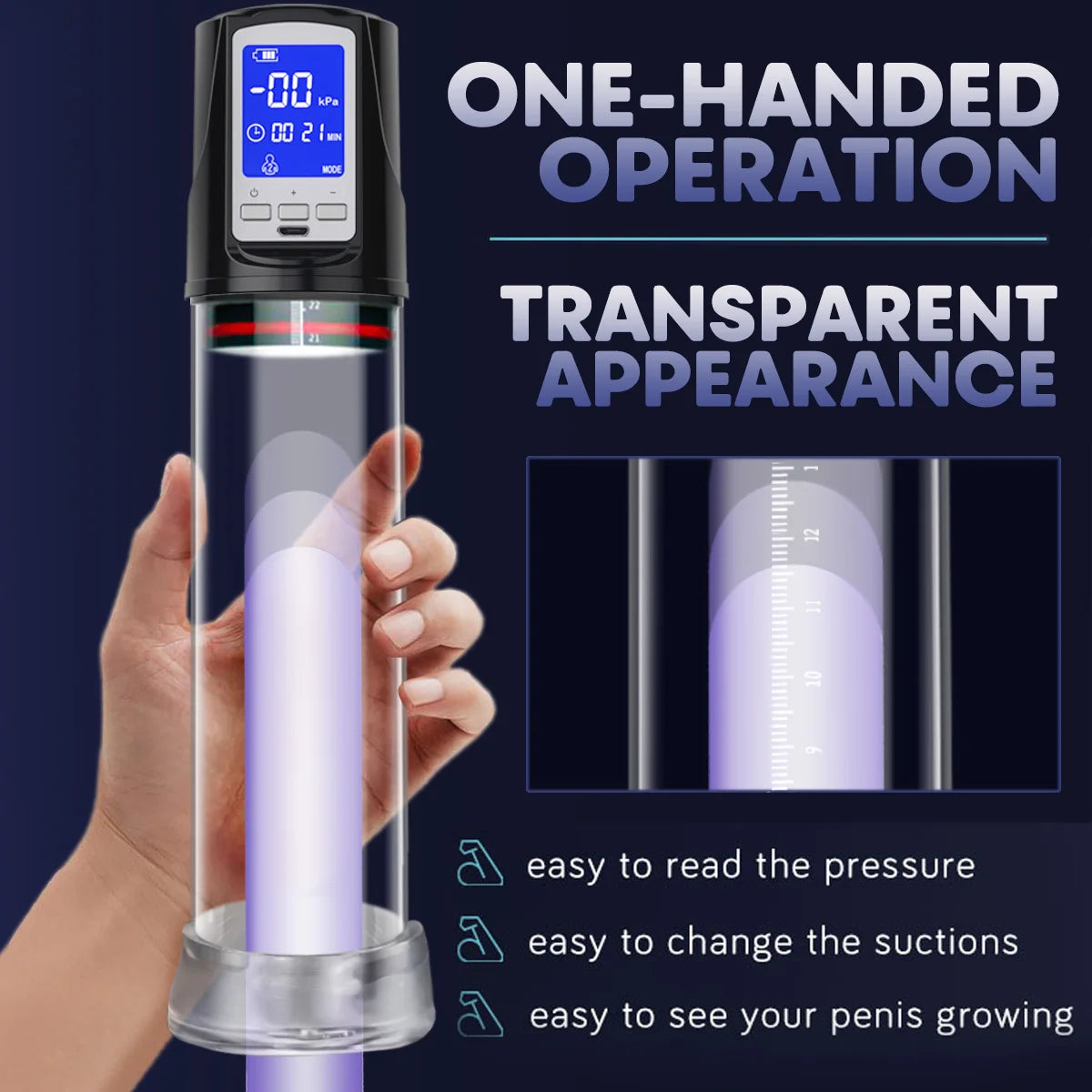 LUVWAKE Automatic 4 Suction Modes Vacuum Penis Pump Vacuum Sex Toys for Male Masturbation Penis Extender Vacuum Pump Enlargement