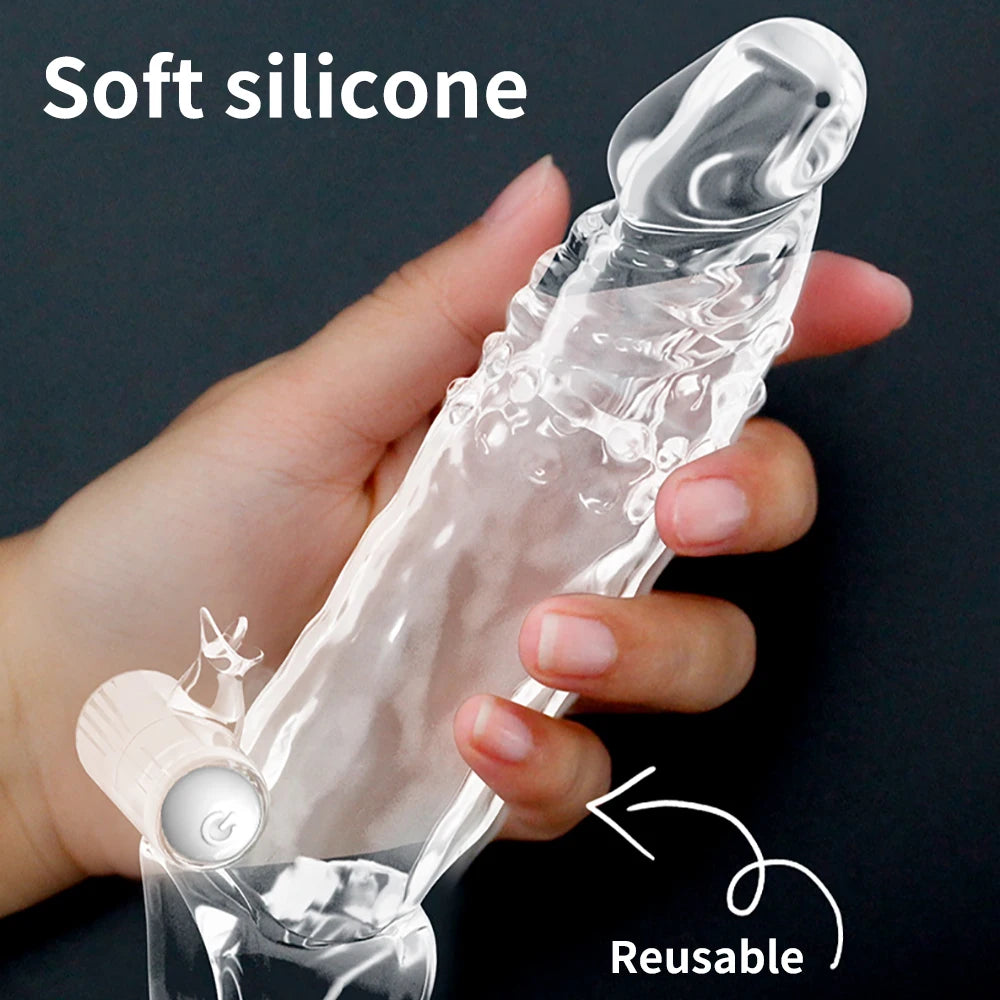 Reusable Condom Penis Extension Sleeve Delay Ejaculation Cock Cover Penis Extender Vibrator Sex Toys For Men Adults Products