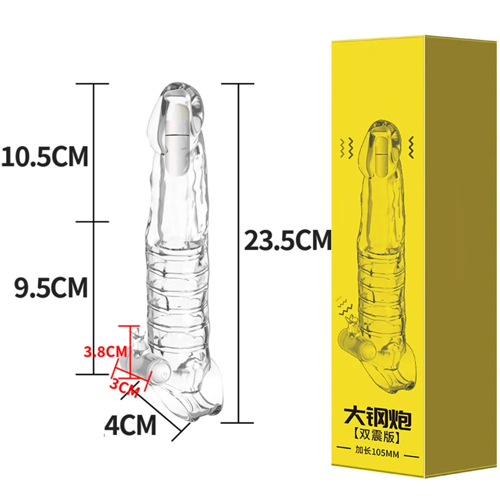 Reusable Condom Penis Extension Sleeve Delay Ejaculation Cock Cover Penis Extender Vibrator Sex Toys For Men Adults Products